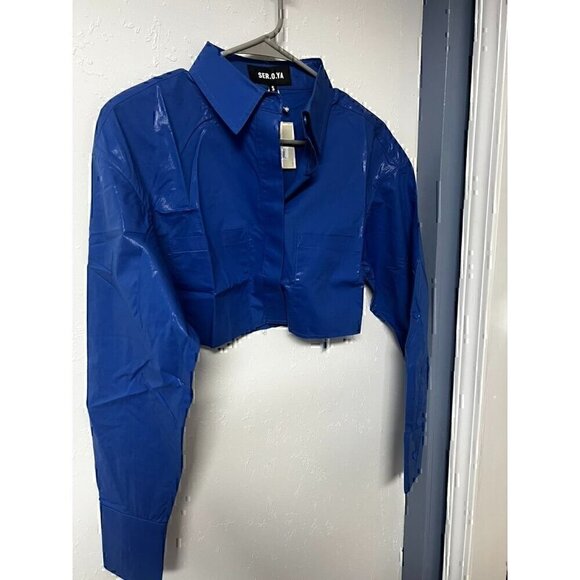 SER.O.YA CHI WAX COATED CROP TOP, 5 BOTTON DOWN, LONG SLEEVE, SUPER CROP, SMALL - Picture 4 of 12